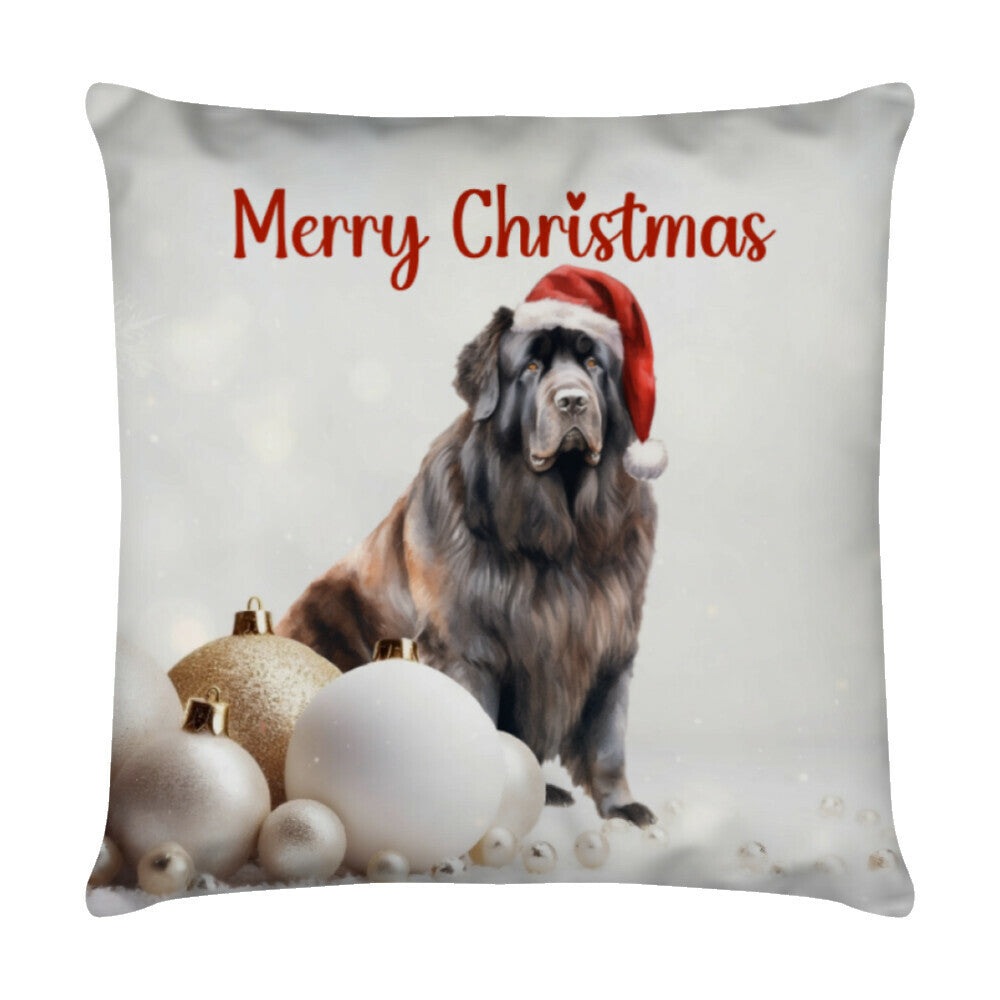 Kissen "Neufundländer - Merry Christmas" Weiß – hunde-shirt.de