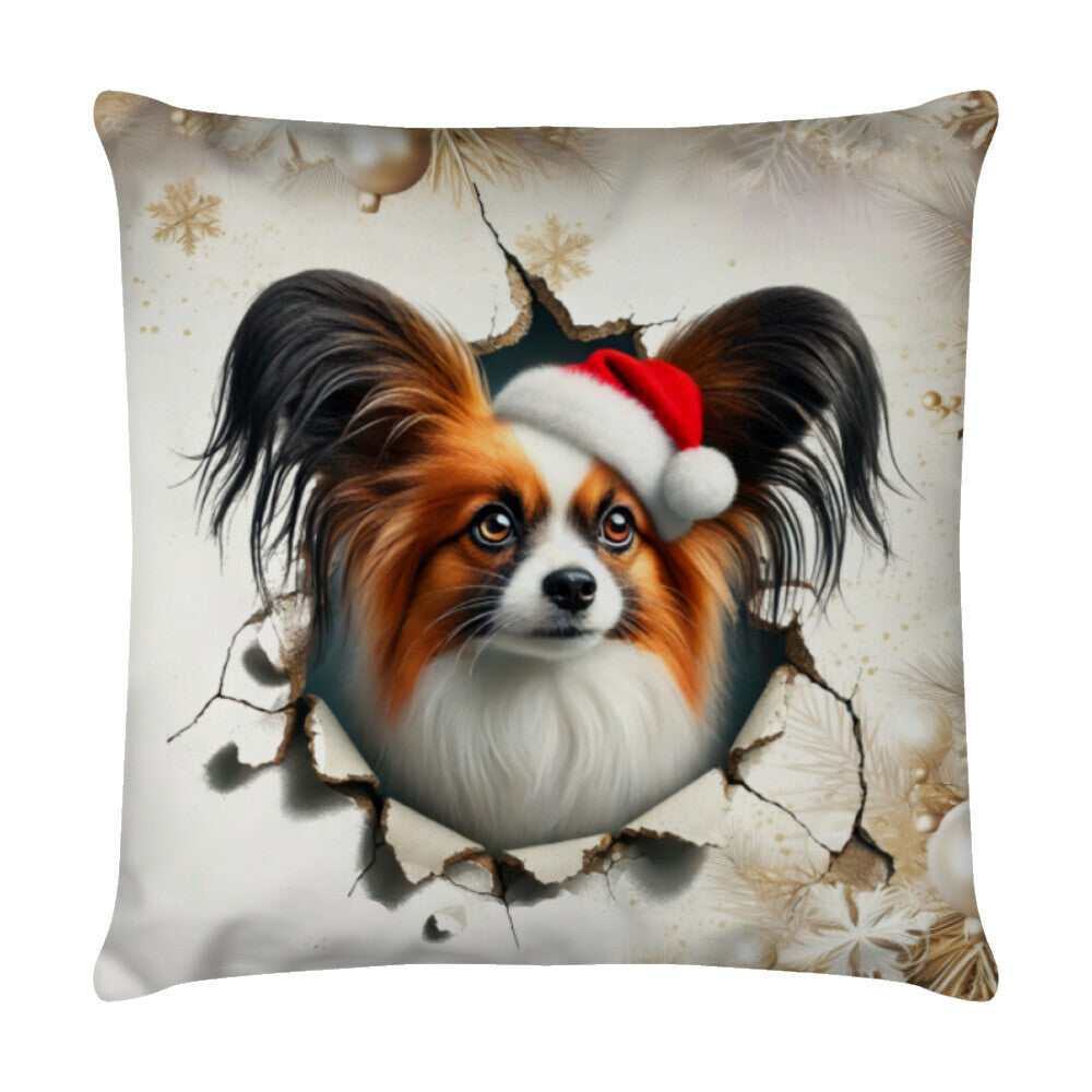 Kissen "Papillon - Weihnachten" Weiß – hunde-shirt.de