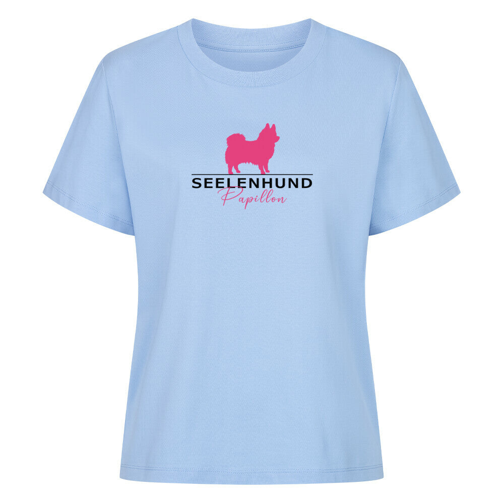 Premium Damen-Shirt "Papillon - Seelenhund" Sky Blue – hunde-shirt.de