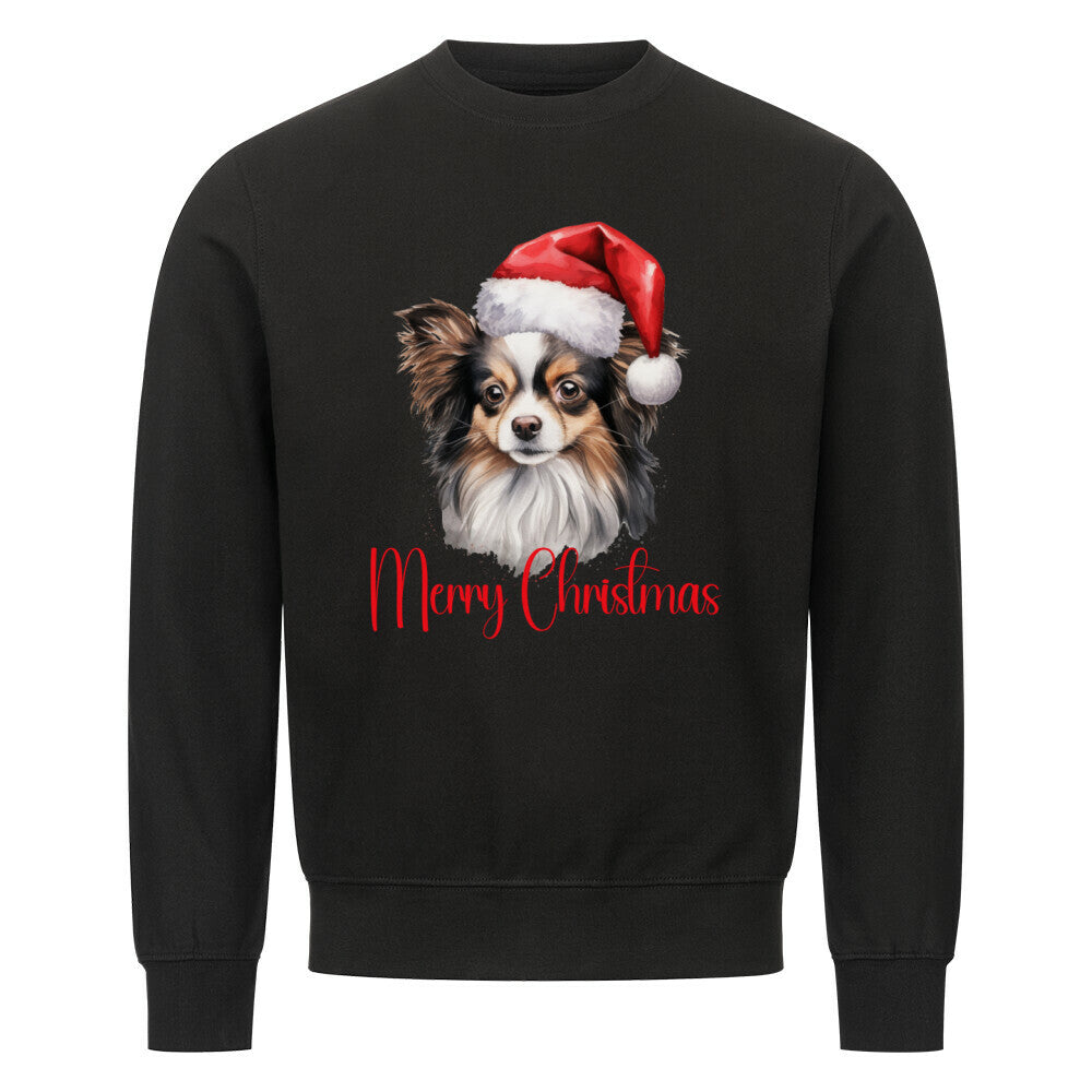 Premium Sweatshirt "Papillon - Merry Christmas" Schwarz – hunde-shirt.de