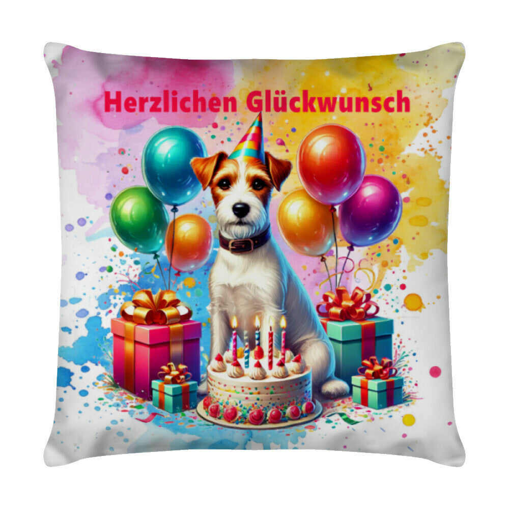 Kissen "Parson Russell - Glückwunsch" Weiß – hunde-shirt.de