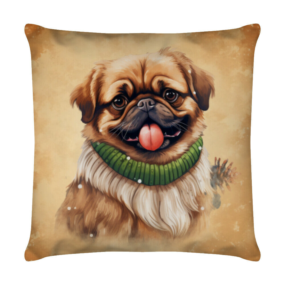 Kissen "Pekingese - Winter" Weiß – hunde-shirt.de