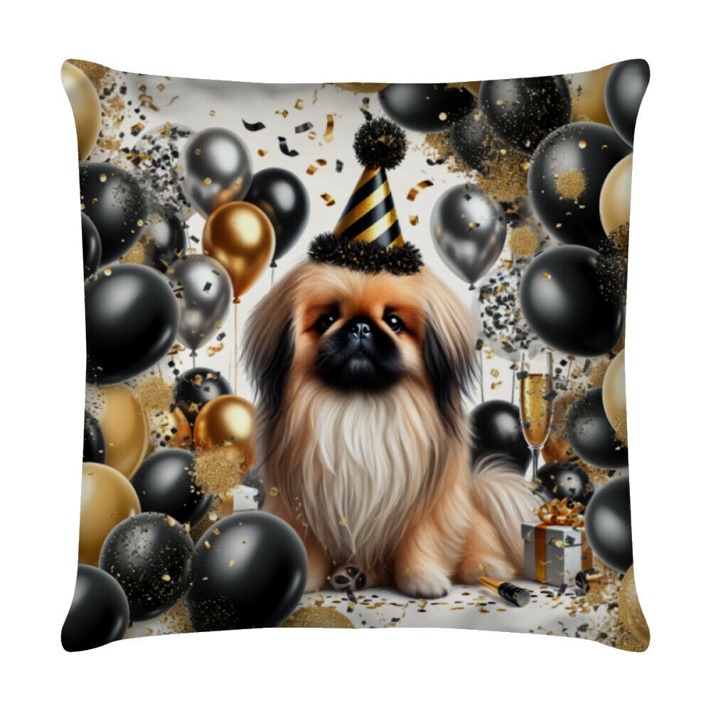 Kissen "Pekingese - Geburtstag" Weiß – hunde-shirt.de