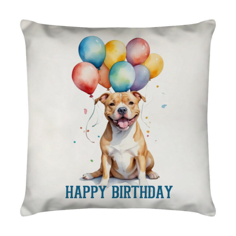 Kissen "Pit Bull - Happy Birthday" Weiß – hunde-shirt.de