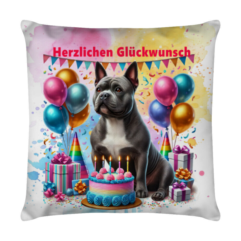 Kissen "Pocket Bully - Glückwunsch" Weiß – hunde-shirt.de