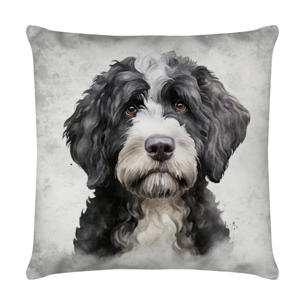 Kissen "Portugiesischer Wasserhund - Portrait" Weiß – hunde-shirt.de