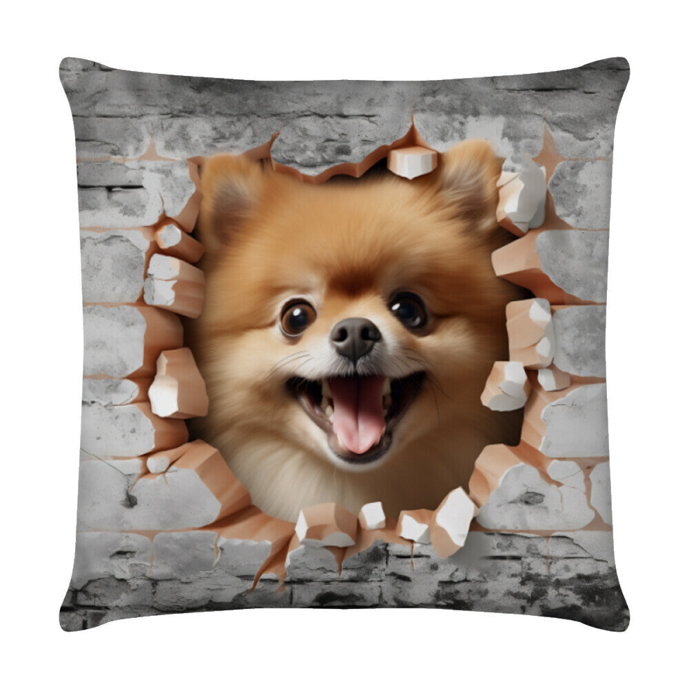 Kissen "Pomeranian - Wall" Weiß – hunde-shirt.de