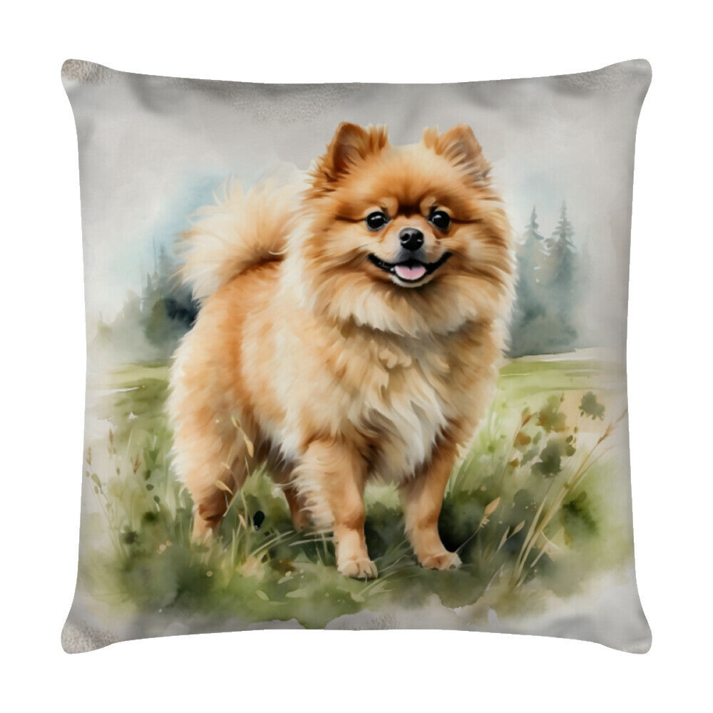 Kissen "Pomeranian - Natur" Weiß – hunde-shirt.de