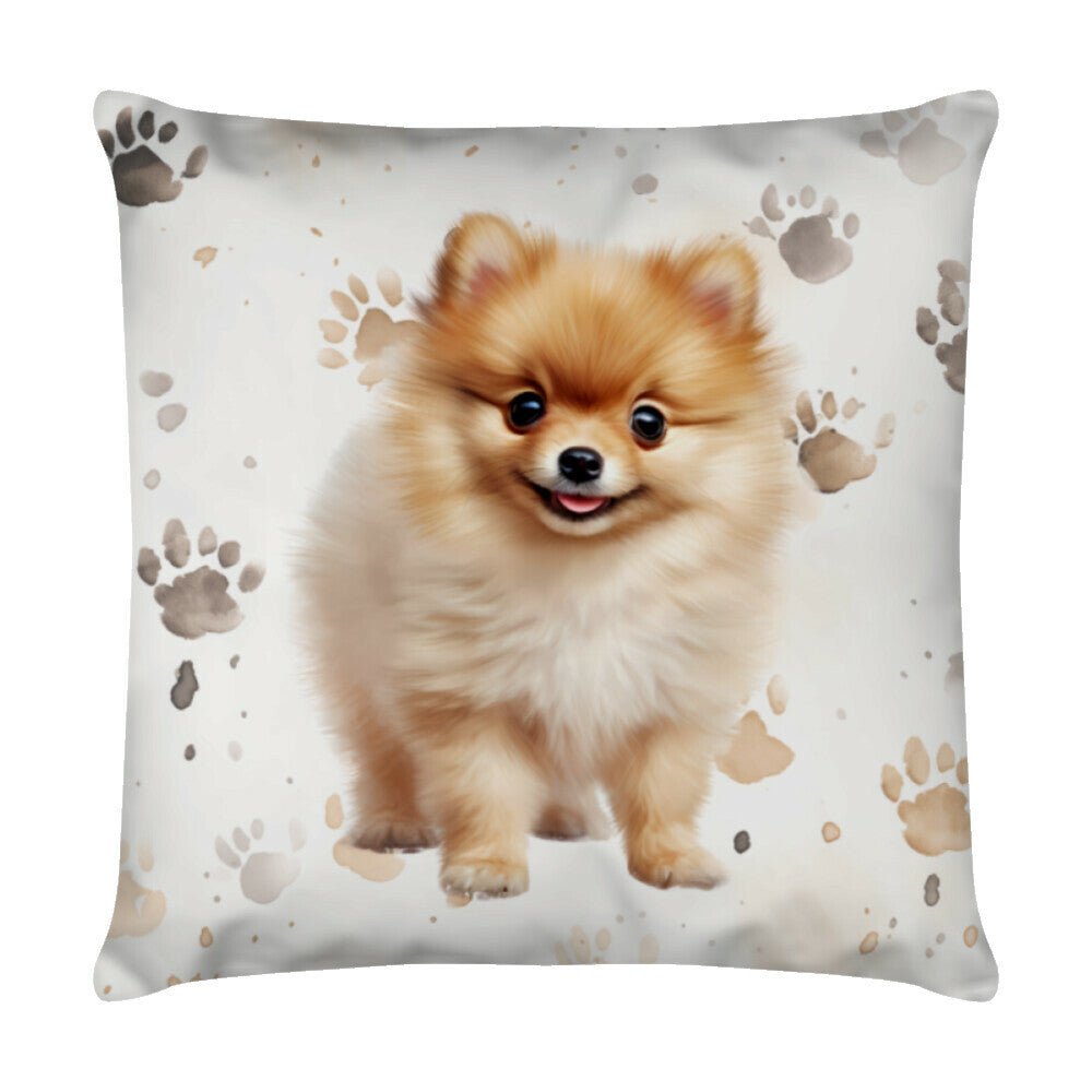 Kissen "Pomeranian - Puppy Paws II" Weiß – hunde-shirt.de