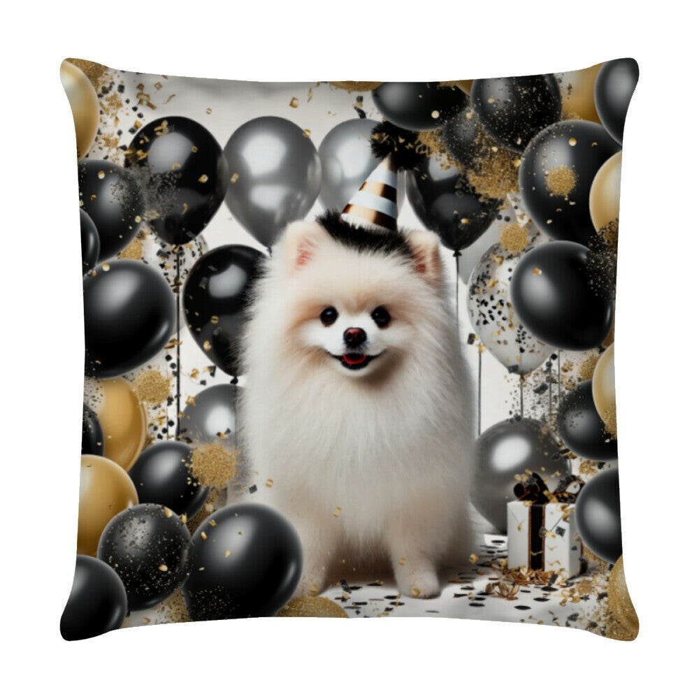Kissen "Pomeranian weiß - Geburtstag" Weiß – hunde-shirt.de