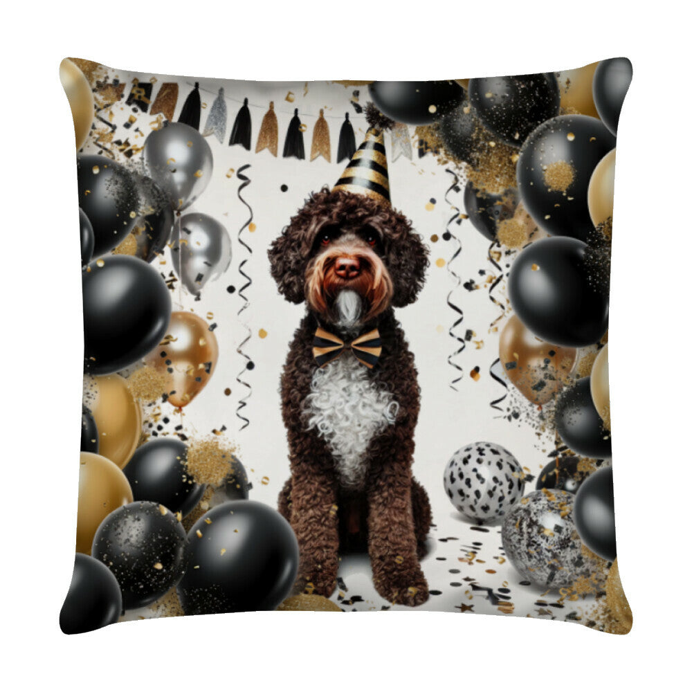Kissen "Portugiesischer Wasserhund - Geburtstag" Weiß – hunde-shirt.de