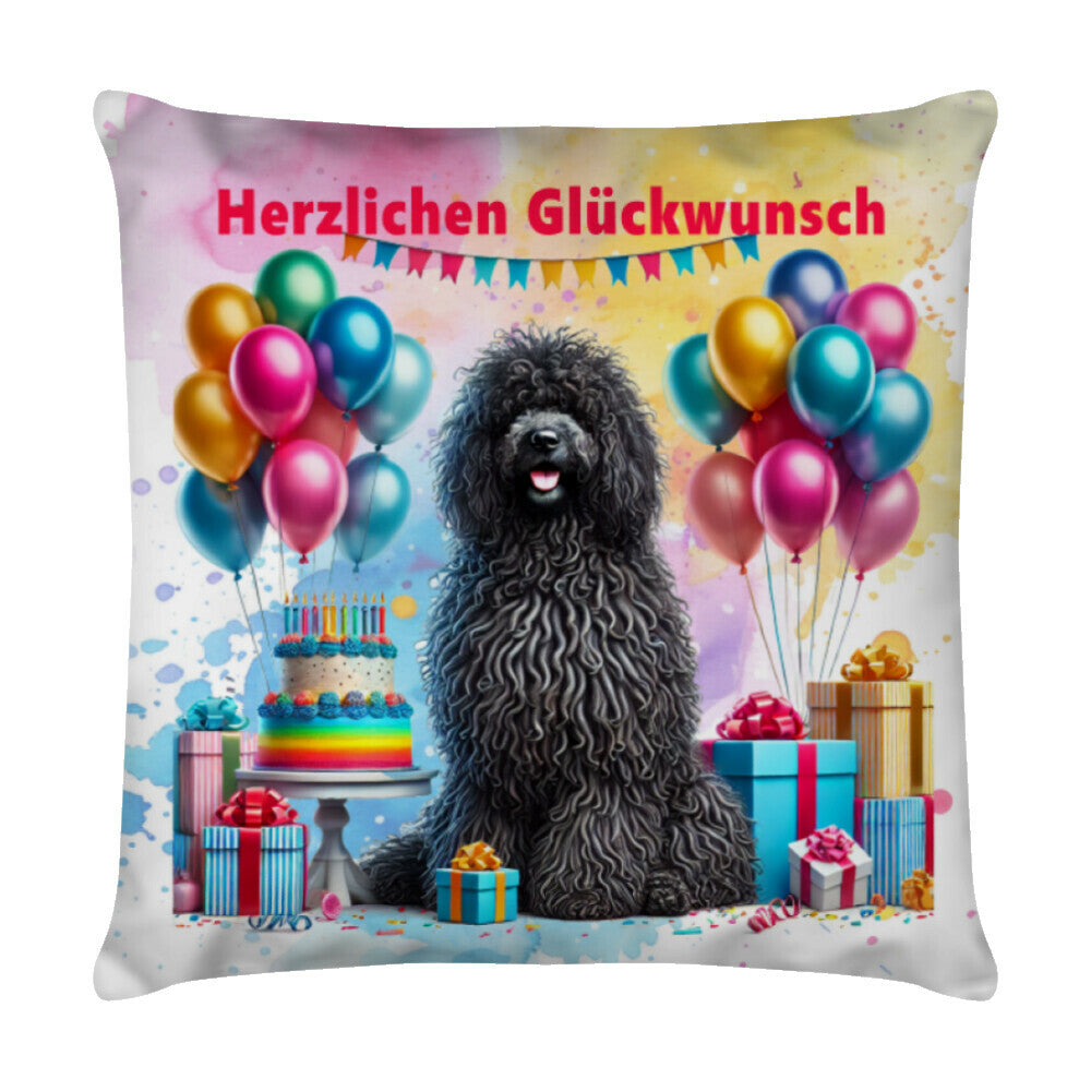 Kissen "Puli - Herzlichen Glückwunsch" Weiß – hunde-shirt.de