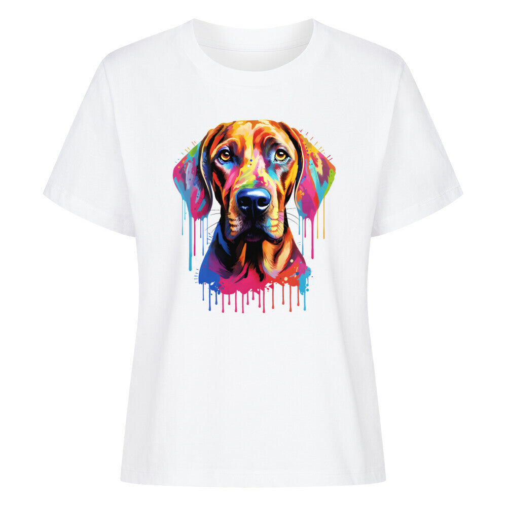 Premium Damen-Shirt "Rhodesian Ridgeback - Splash" Weiß – hunde-shirt.de