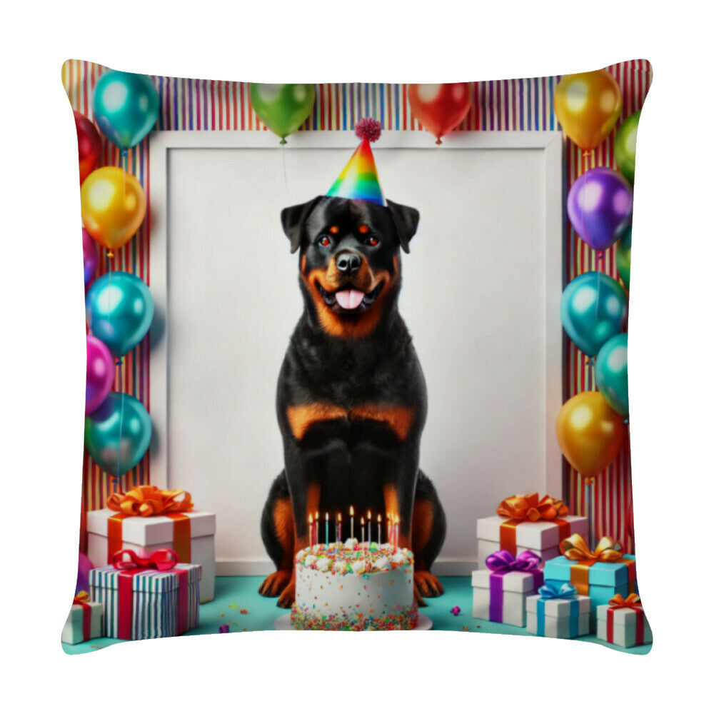 Kissen "Rottweiler - Geburtstag II" Weiß – hunde-shirt.de