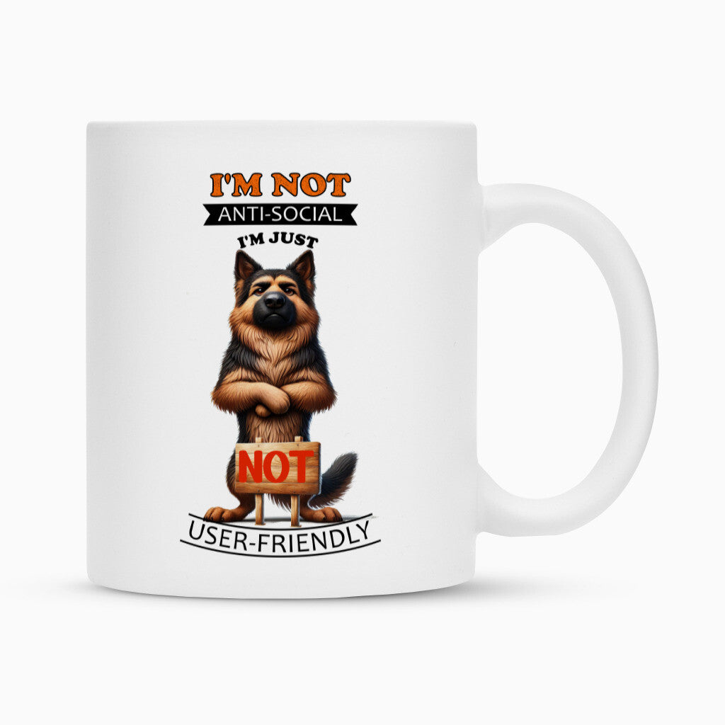 Tasse "Schäferhund - Anti-Social" Weiß – hunde-shirt.de