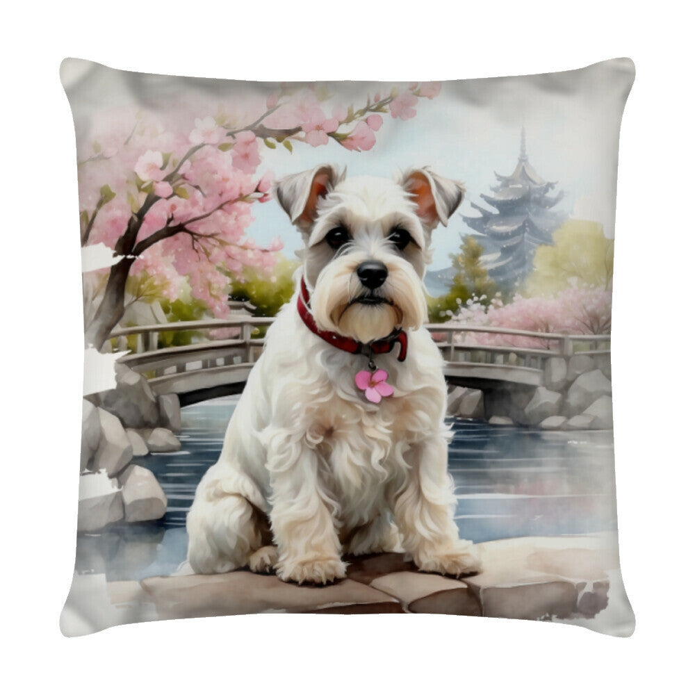 Kissen "Schnauzer - Frühling" Weiß – hunde-shirt.de