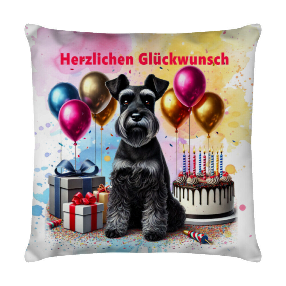 Kissen "Schnauzer - Herzlichen Glückwunsch" Weiß – hunde-shirt.de