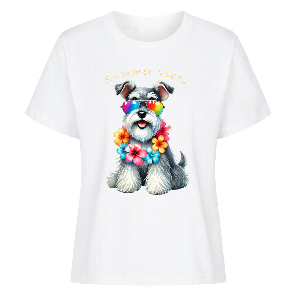 Premium Damen-Shirt "Schnauzer - Summer Vibes" Weiß – hunde-shirt.de
