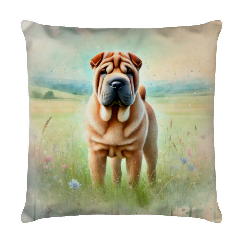 Kissen "Shar Pei - Sommertag" Weiß – hunde-shirt.de