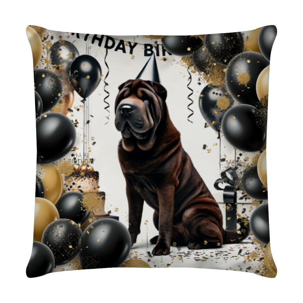 Kissen "Shar Pei - Geburtstag II" Weiß – hunde-shirt.de