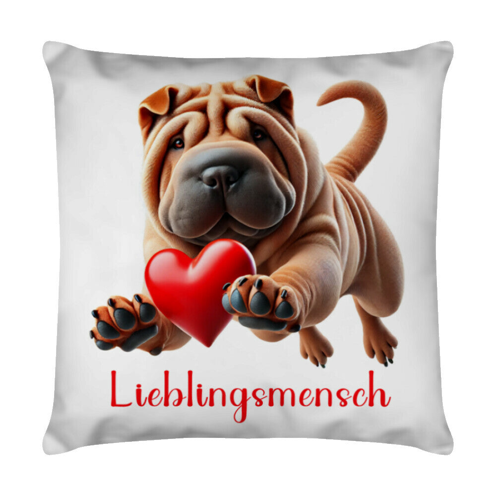 Kissen "Shar Pei - Lieblingsmensch" Weiß – hunde-shirt.de