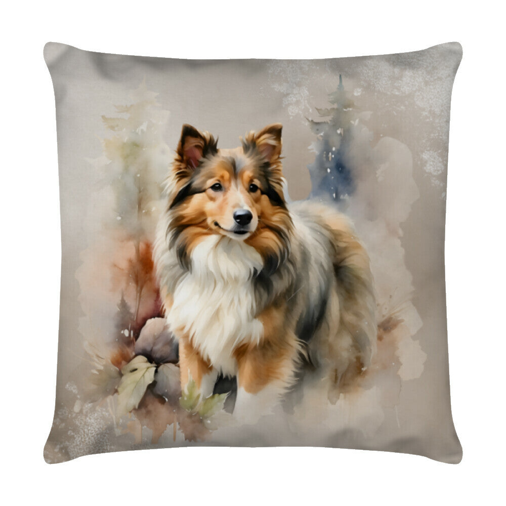 Kissen "Sheltie - Waldspaziergang" Weiß – hunde-shirt.de