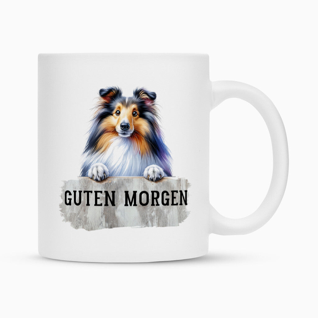 Tasse "Sheltie - Guten Morgen" Weiß – hunde-shirt.de