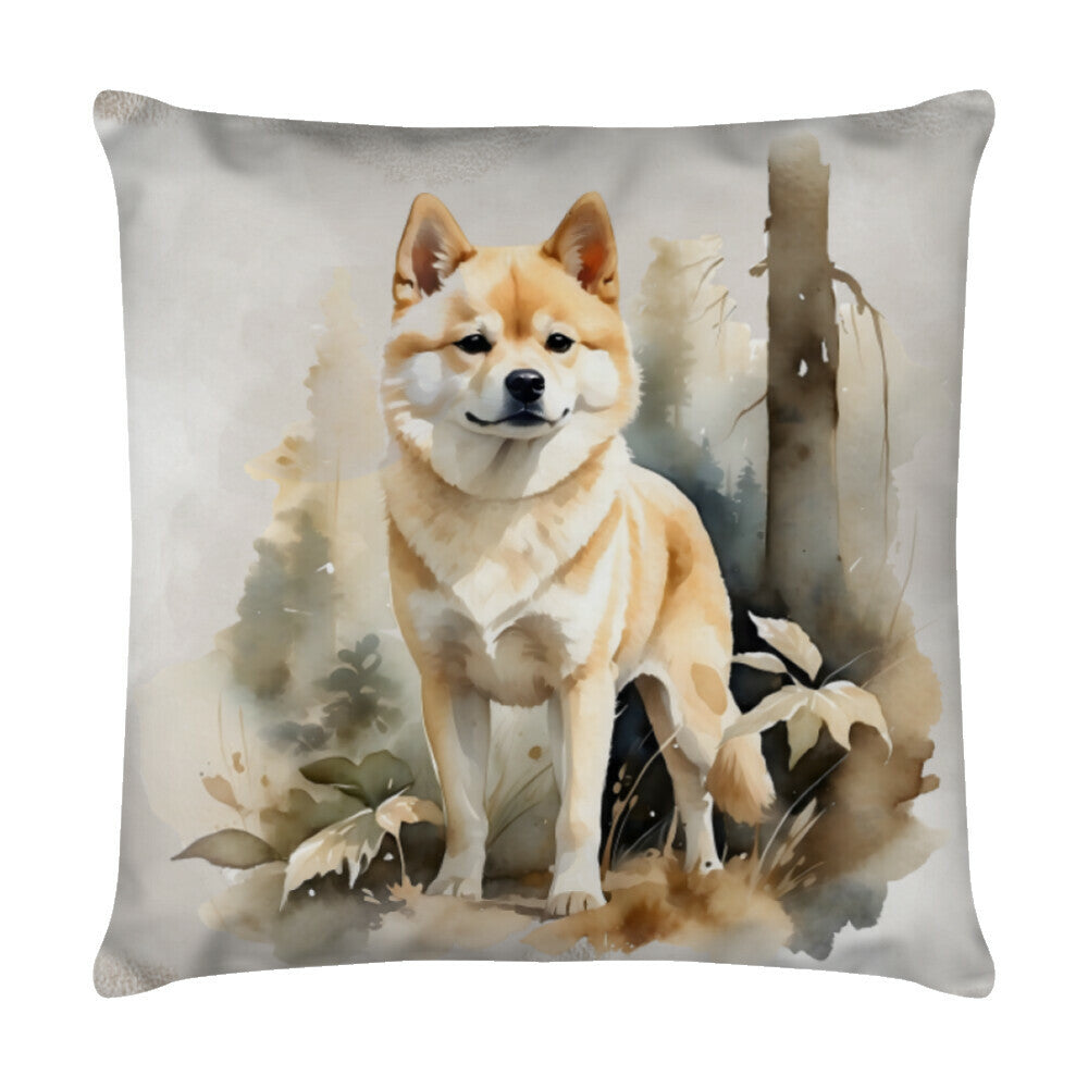 Kissen "Shiba Inu - Waldspaziergang" Weiß – hunde-shirt.de