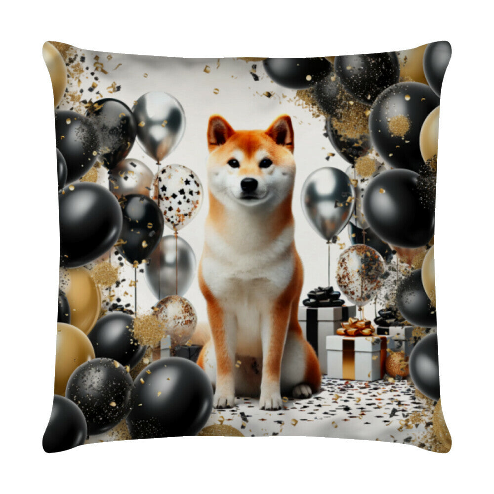Kissen "Shiba Inu - Geburtstag II" Weiß – hunde-shirt.de