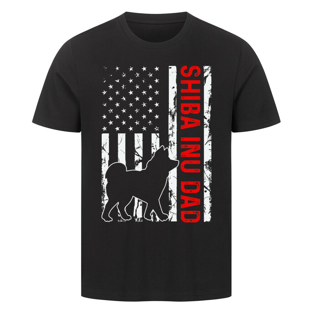 Premium T-Shirt "Shiba Inu - Flag Dad" Schwarz – hunde-shirt.de