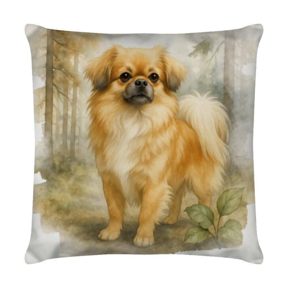 Kissen "Tibet Spaniel - Waldlauf" Weiß – hunde-shirt.de