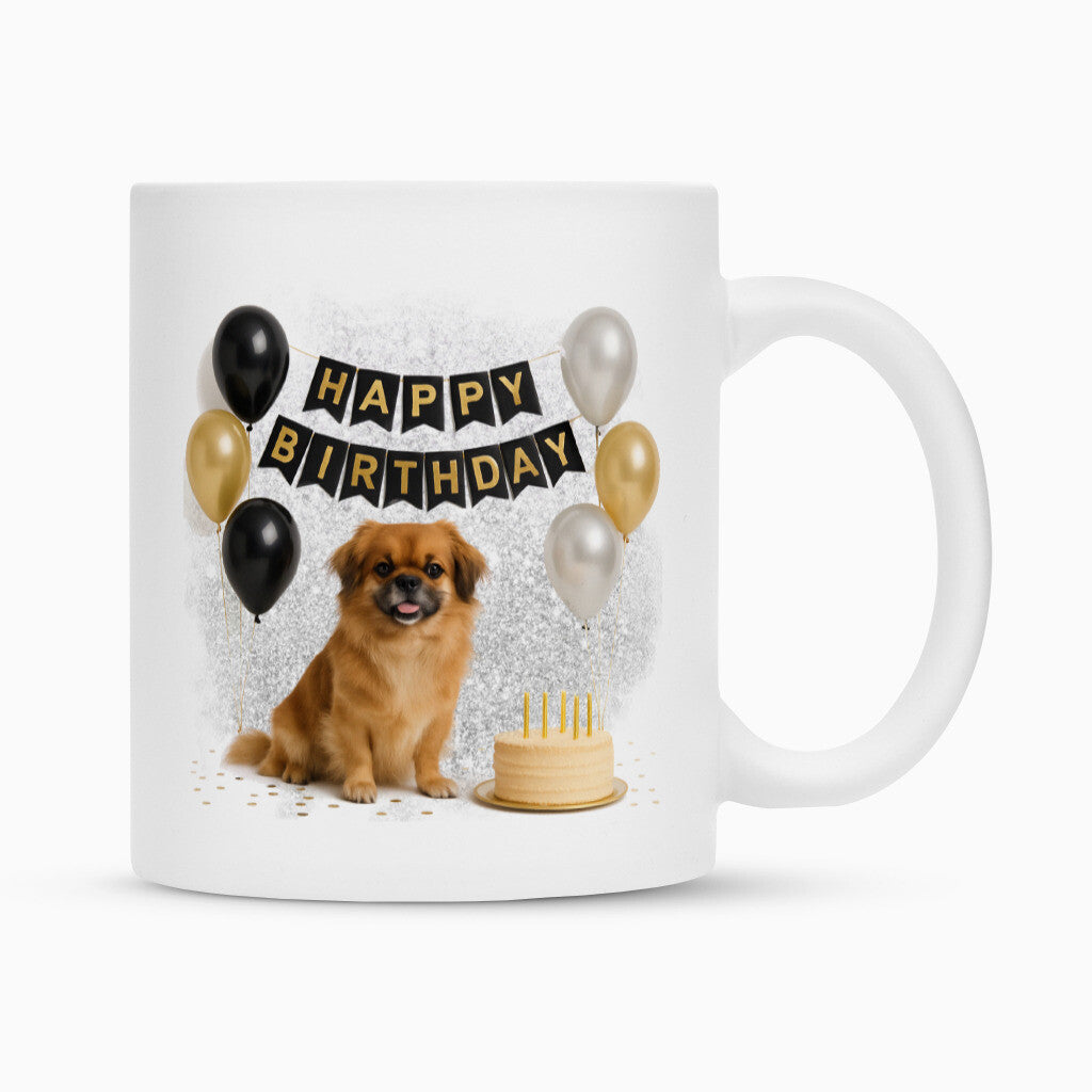 Tasse "Tibet Spaniel - Happy Birthday" Weiß – hunde-shirt.de