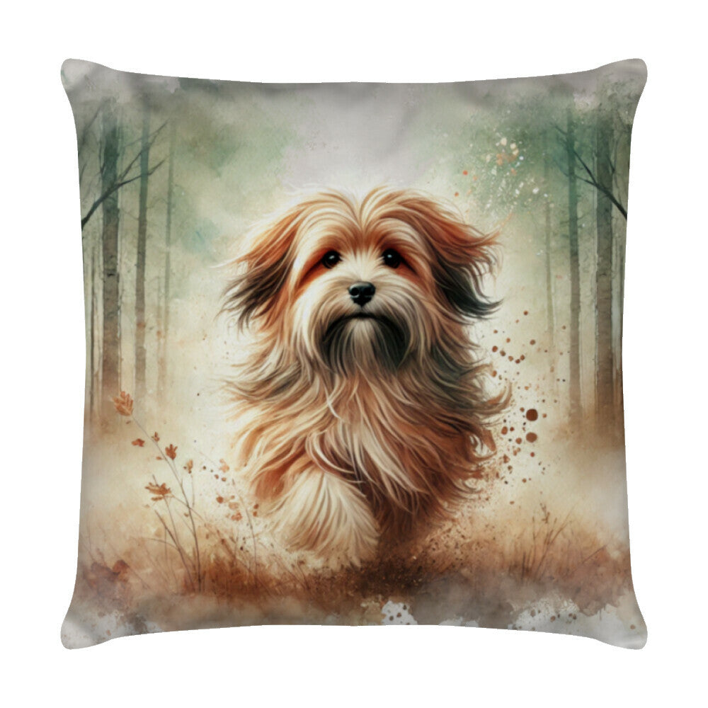 Kissen "Tibet Terrier - Waldlauf" Weiß – hunde-shirt.de