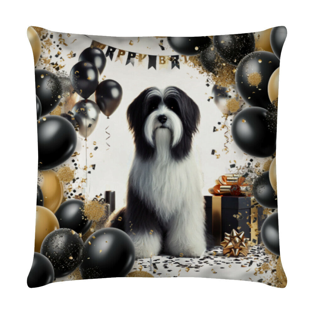 Kissen "Tibet Terrier - Geburtstag" Weiß – hunde-shirt.de