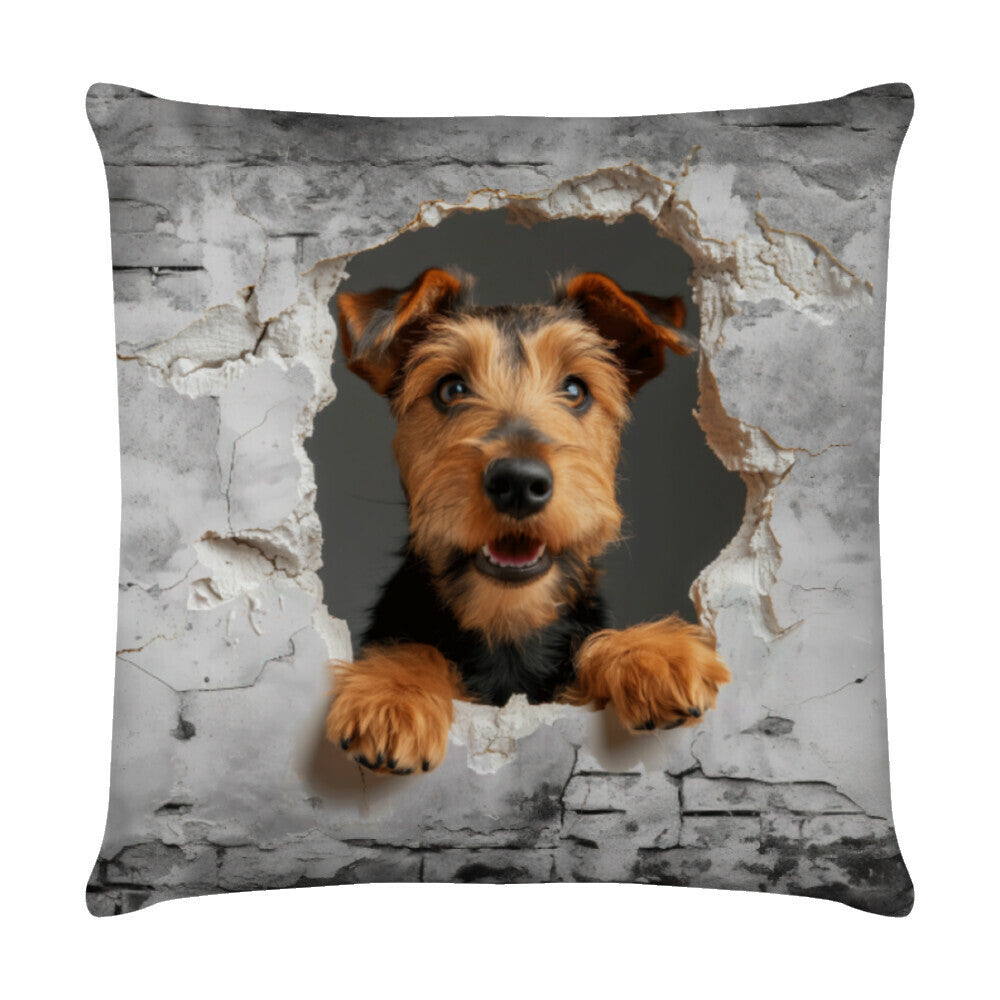 Kissen "Welsh Terrier - Wall" Weiß – hunde-shirt.de