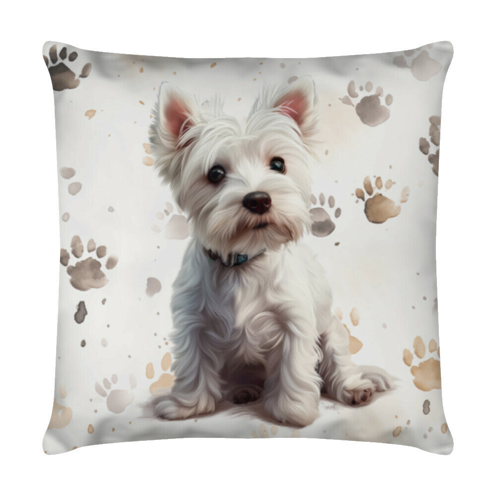 Kissen "Westie - Puppy Paws" Weiß – hunde-shirt.de