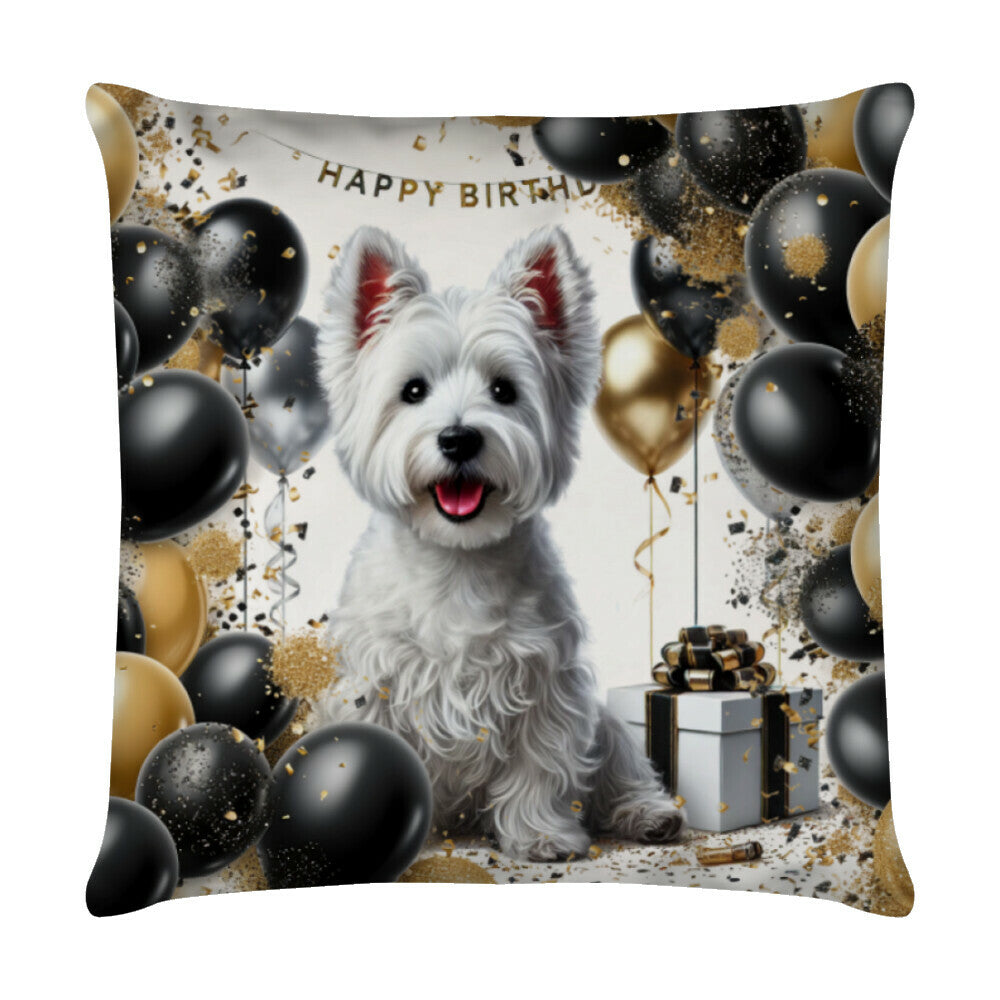 Kissen "Westie - Geburtstag" Weiß – hunde-shirt.de