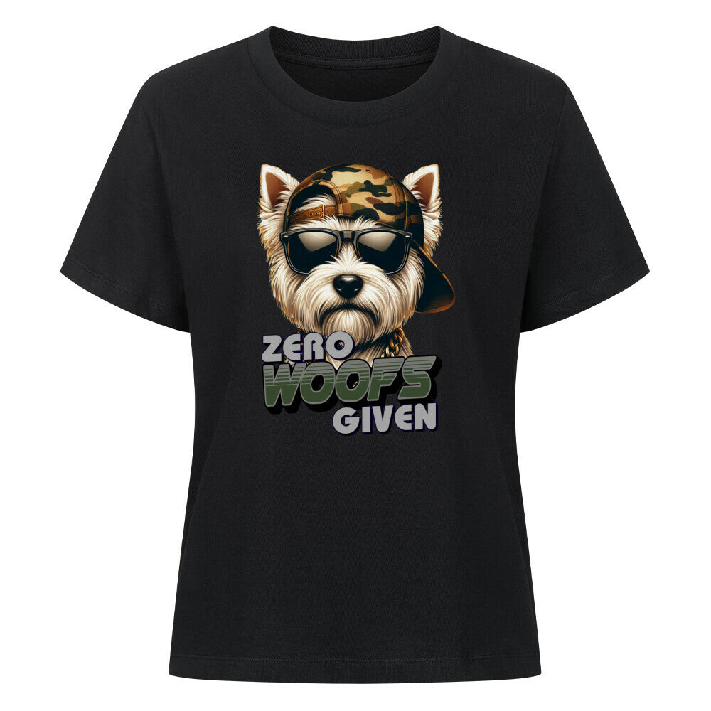 Premium Damen-Shirt "Westie - ZERO WOOFS" Schwarz – hunde-shirt.de