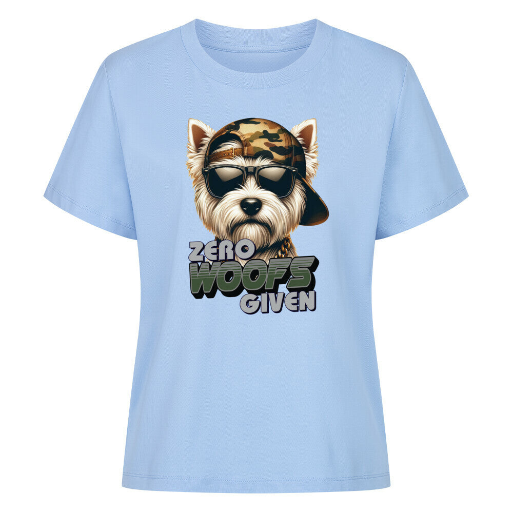 Premium Damen-Shirt "Westie - ZERO WOOFS" Sky Blue – hunde-shirt.de