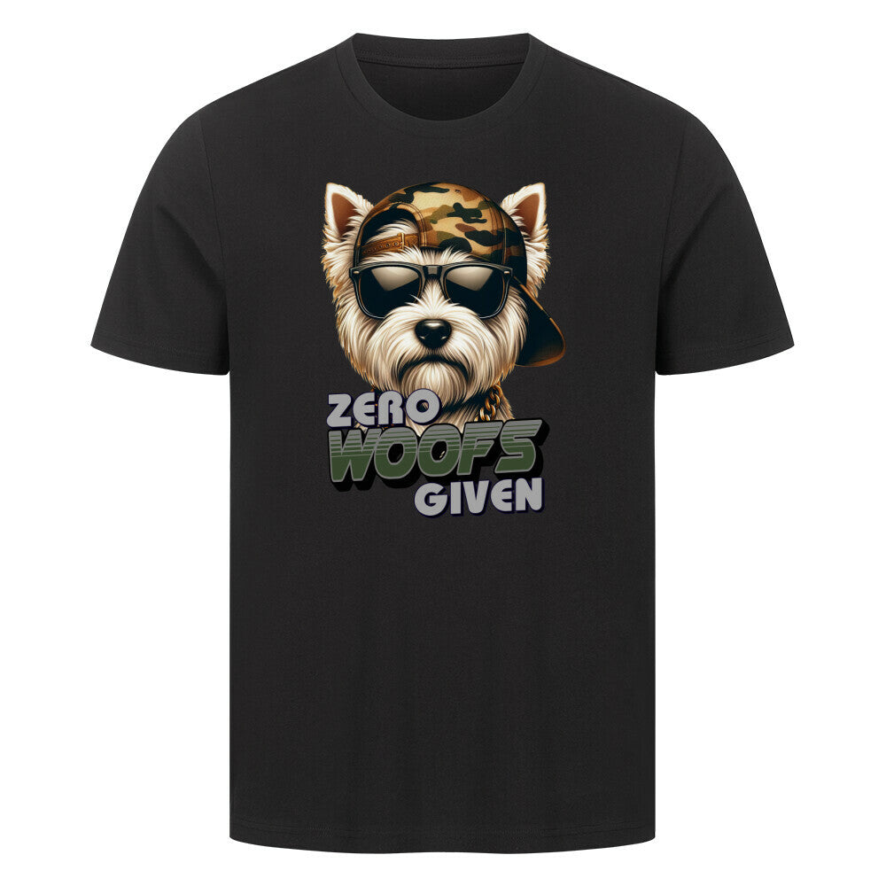 Premium T-Shirt "Westie - ZERO WOOFS" Schwarz – hunde-shirt.de