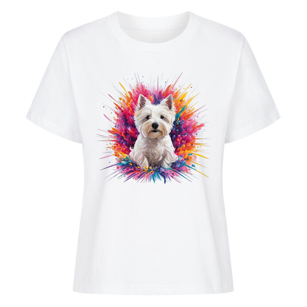Premium Damen-Shirt "Westie - Splash!" Weiß – hunde-shirt.de