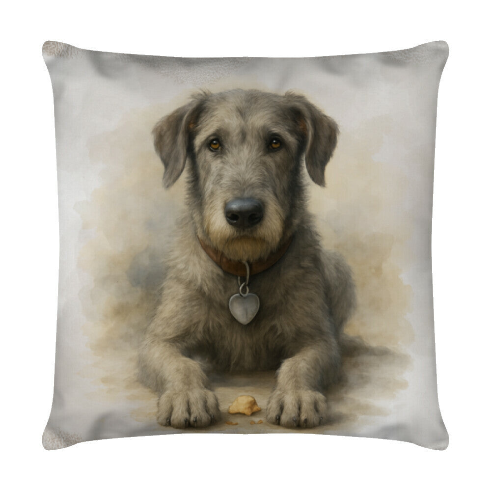 Kissen "Irischer Wolfshund - Aufpassen" Weiß – hunde-shirt.de