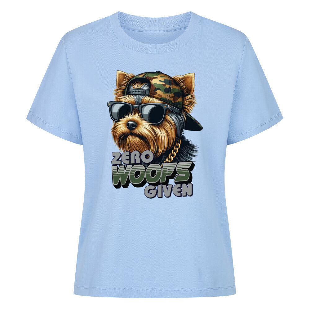 Premium Damen-Shirt "Yorkie - ZERO WOOFS" Sky Blue – hunde-shirt.de