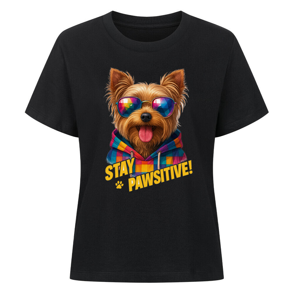 Premium Damen-Shirt "Yorkie - PAWSITIVE" Schwarz – hunde-shirt.de