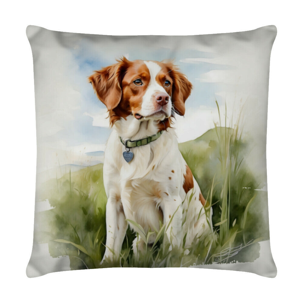 Kissen "Brittany Spaniel - Natur" Weiß – hunde-shirt.de