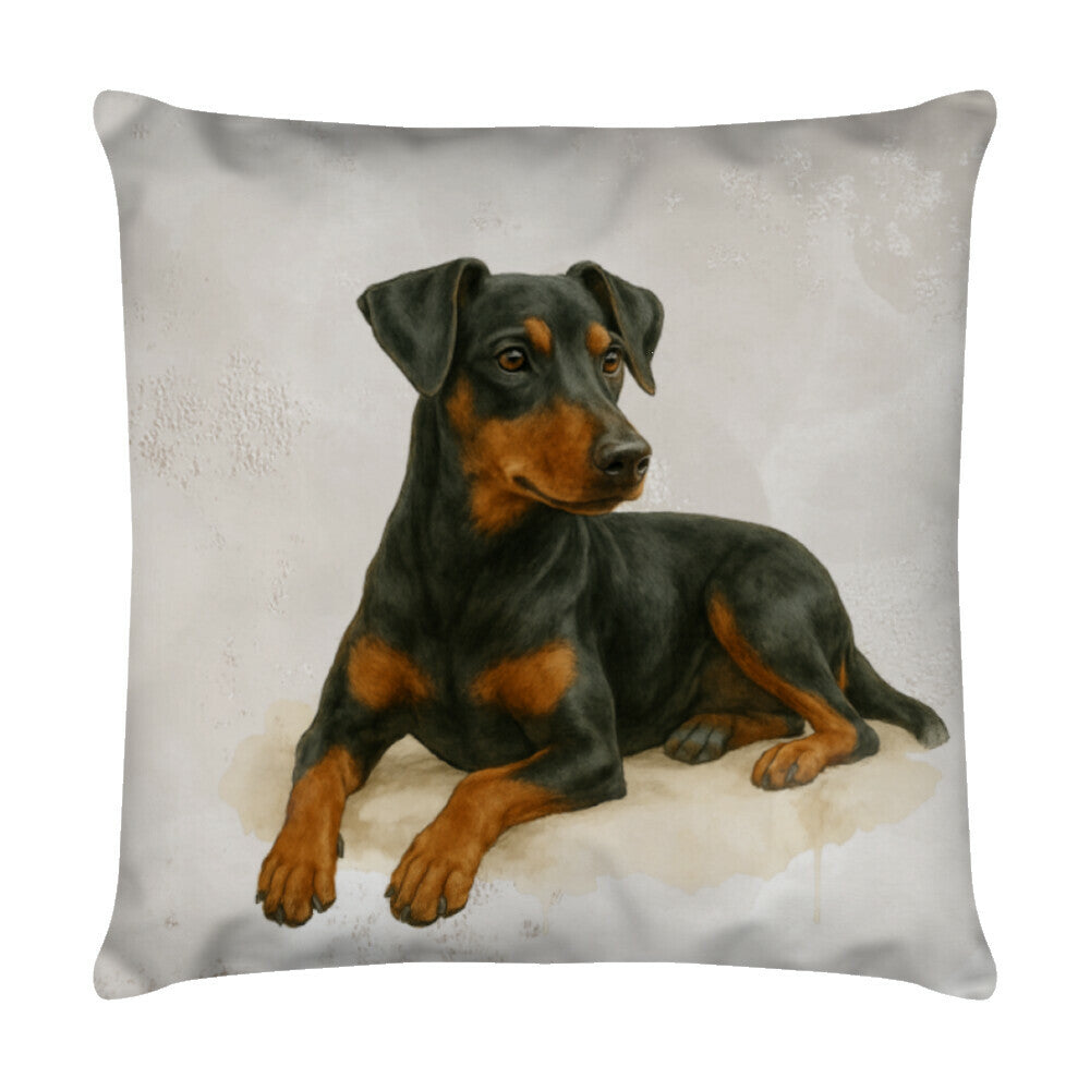 Kissen "Deutscher Pinscher - Relax" Weiß – hunde-shirt.de