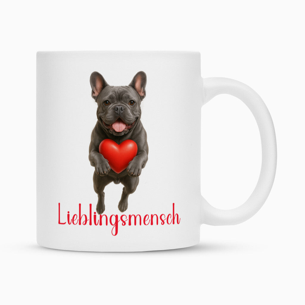 Tasse "Frenchie grau - Lieblingsmensch" Weiß – hunde-shirt.de