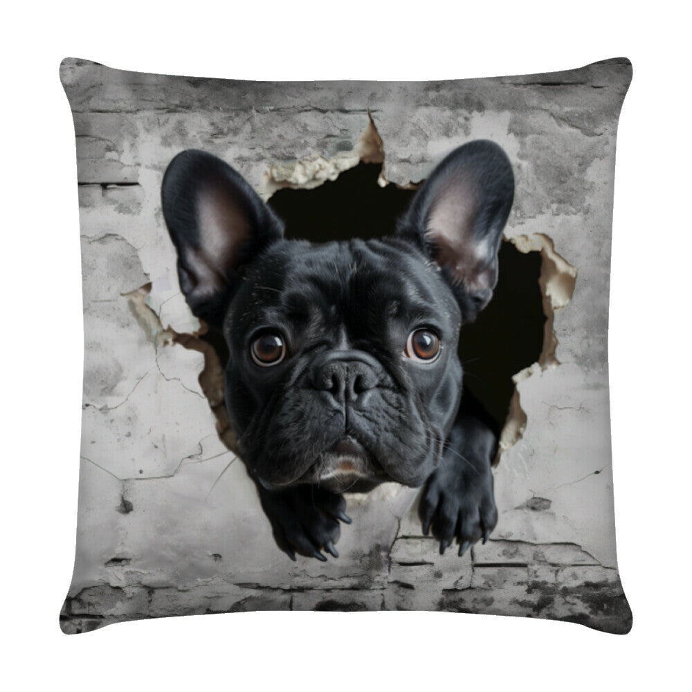 Kissen "Frenchie schwarz - Wall" Weiß – hunde-shirt.de