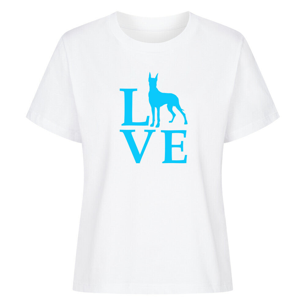 Premium Damen-Shirt "Deutsche Dogge - Love blue" Weiß – hunde-shirt.de