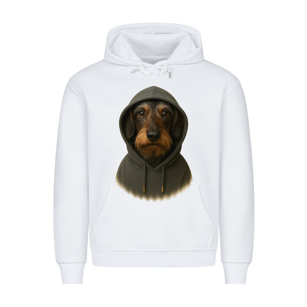 Premium Hoodie "Dackel ( Rauhaar ) - Hooded" Weiß – hunde-shirt.de
